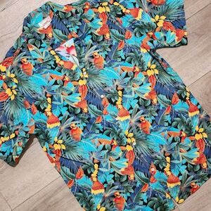 Evergreen Island Mens Parrot Tropical Hawaiian Shirt Made in USA Blue Orange LT
